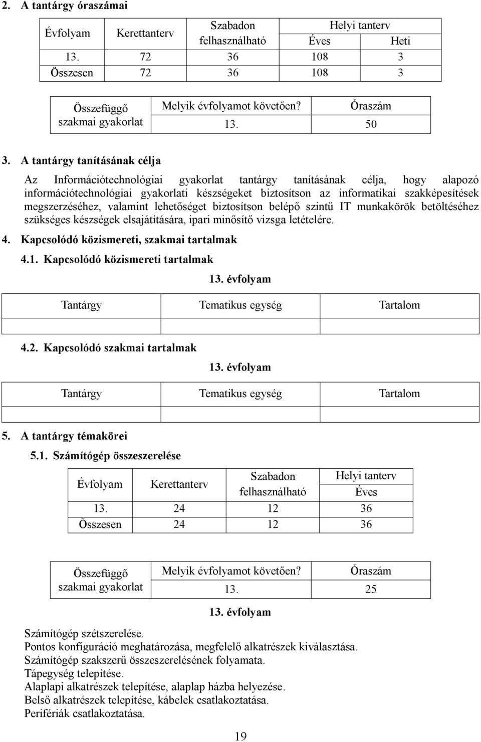 megszerzéséhez, valamint lehetőséget biztosítson belépő szintű IT munkakörök betöltéséhez szükséges készségek elsajátítására, ipari minősítő vizsga letételére. 4.