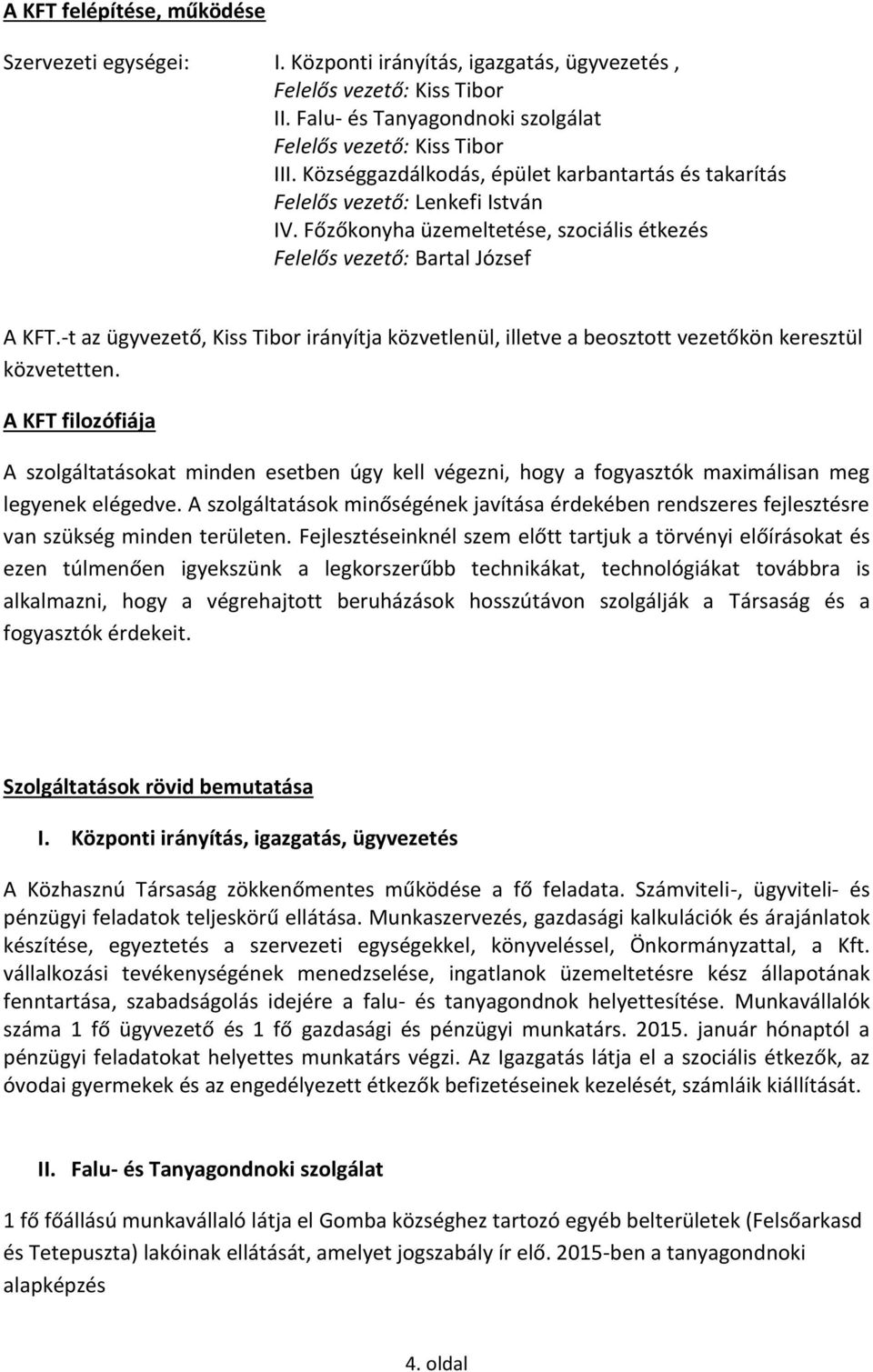 -t az ügyvezető, Kiss Tibor irányítja közvetlenül, illetve a beosztott vezetőkön keresztül közvetetten.