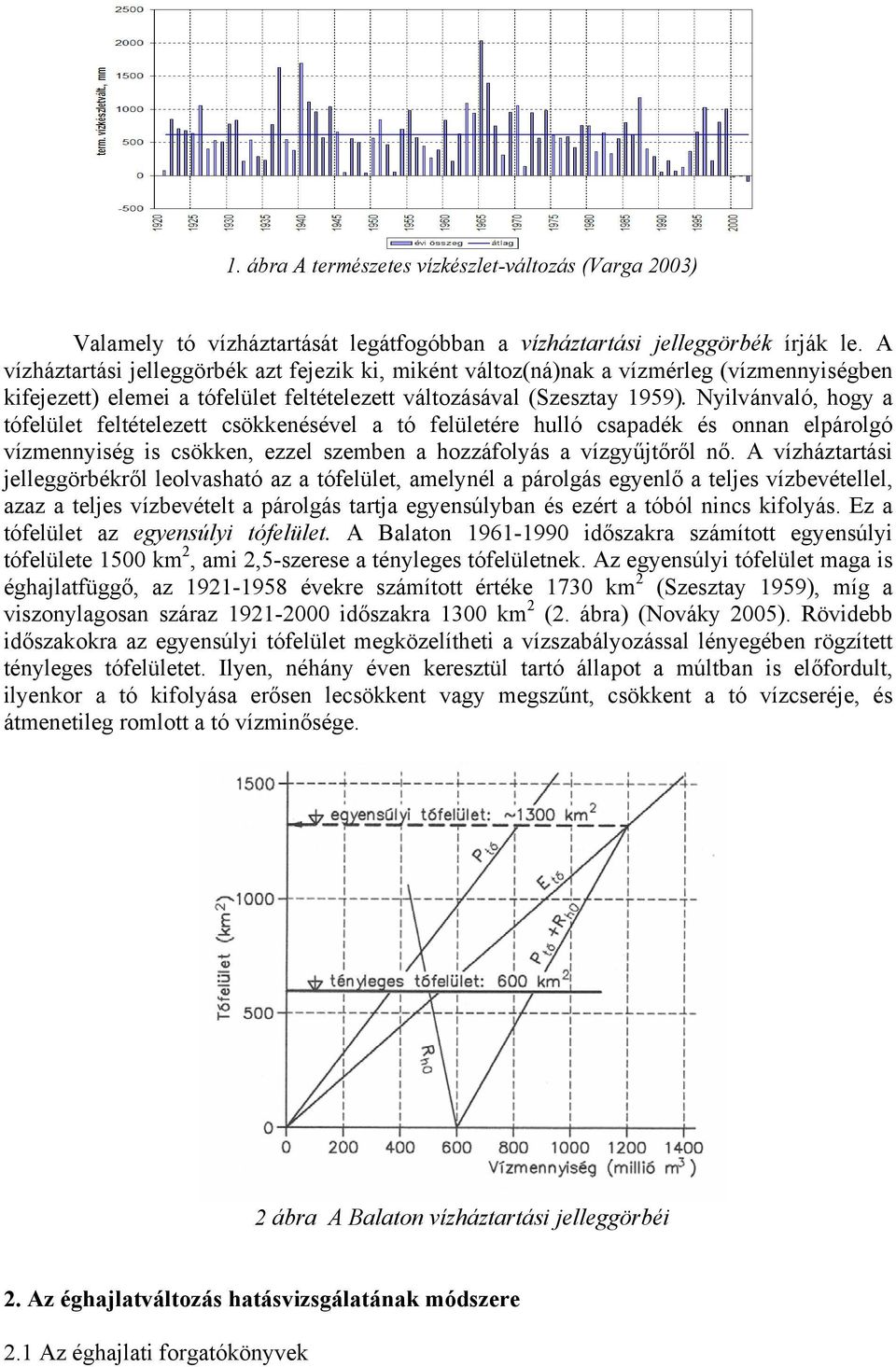 Nyilvánvaló, hogy a tófelület feltételezett csökkenésével a tó felületére hulló csapadék és onnan elpárolgó vízmennyiség is csökken, ezzel szemben a hozzáfolyás a vízgyűjtőről nő.