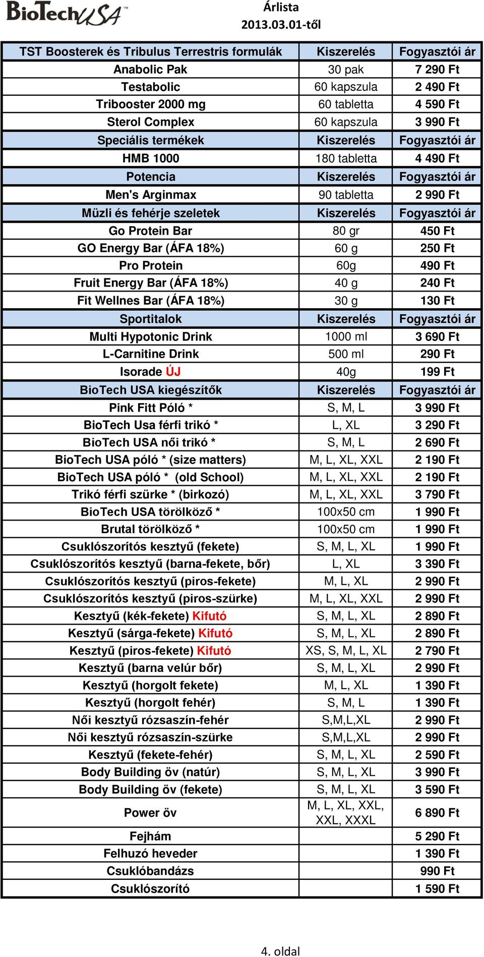 Fogyasztói ár Go Protein Bar 80 gr 450 Ft GO Energy Bar (ÁFA 18%) 60 g 250 Ft Pro Protein 60g 490 Ft Fruit Energy Bar (ÁFA 18%) 40 g 240 Ft Fit Wellnes Bar (ÁFA 18%) 30 g 130 Ft Sportitalok