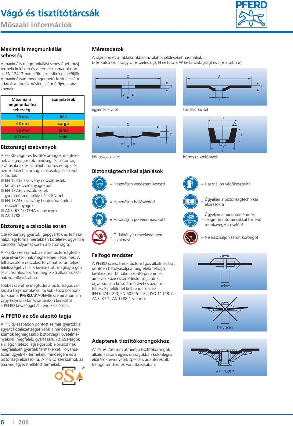 Méretadatok A rajzokon és a táblázatokban az alábbi jelöléseket használjuk: D (= külső-ø), T vagy U (= szélesség), H (= furat), W (= falvastagság) és J (= kisebb ø).