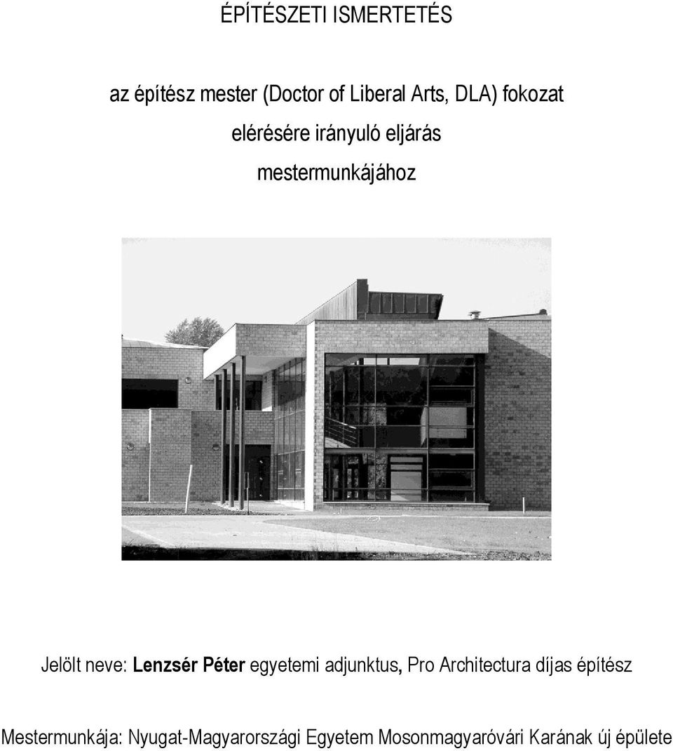 Lenzsér Péter egyetemi adjunktus, Pro Architectura díjas építész