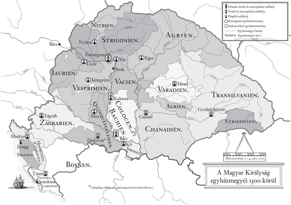 Tisza Eger Tisza Csanád Temes *A püspökség székhelye az egyházmegye határain kívül (Bosnen.) Agrien. Bodrog Tisza Várad Varadien. Agrien. Chanadien.