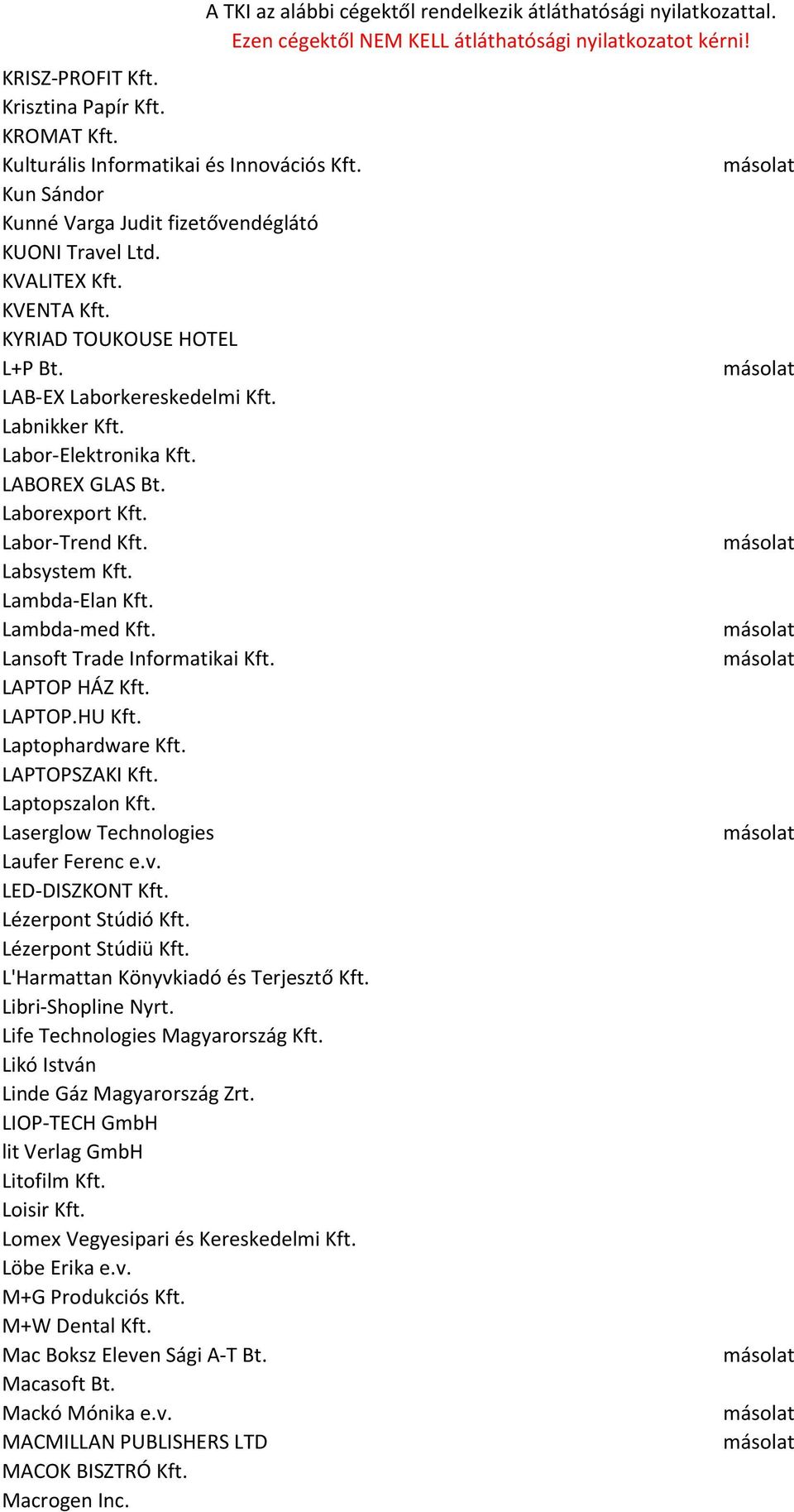 Lansoft Trade Informatikai Kft. LAPTOP HÁZ Kft. LAPTOP.HU Kft. Laptophardware Kft. LAPTOPSZAKI Kft. Laptopszalon Kft. Laserglow Technologies Laufer Ferenc e.v. LED-DISZKONT Kft. Lézerpont Stúdió Kft.