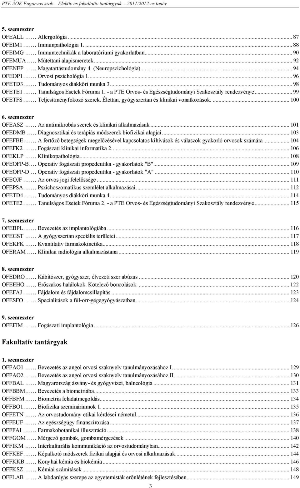 - a PTE Orvos- és Egészségtudományi Szakosztály rendezvénye... 99 OFETFS... Teljesítményfokozó szerek. Élettan, gyógyszertan és klinikai vonatkozások.... 100 6. szemeszter OFEASZ.