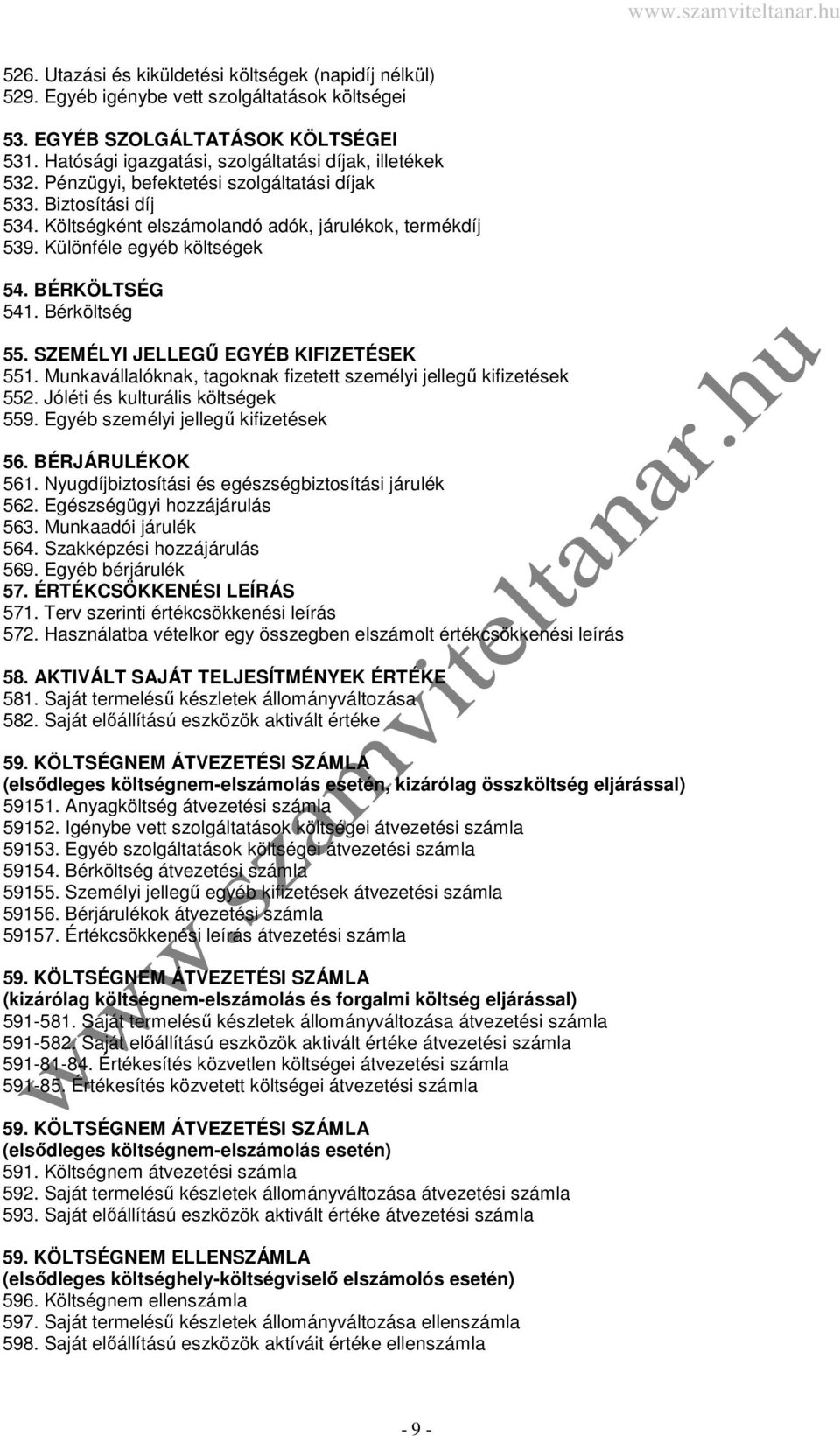 SZEMÉLYI JELLEGŰ EGYÉB KIFIZETÉSEK 551. Munkavállalóknak, tagoknak fizetett személyi jellegű kifizetések 552. Jóléti és kulturális költségek 559. Egyéb személyi jellegű kifizetések 56.