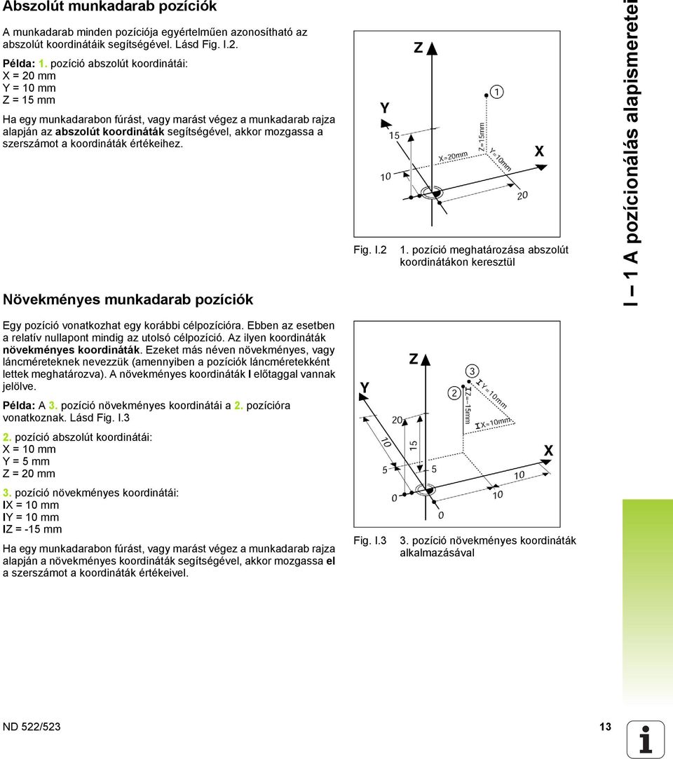 a koordináták értékeihez. Növekményes munkadarab pozíciók Fig. I.2 1.