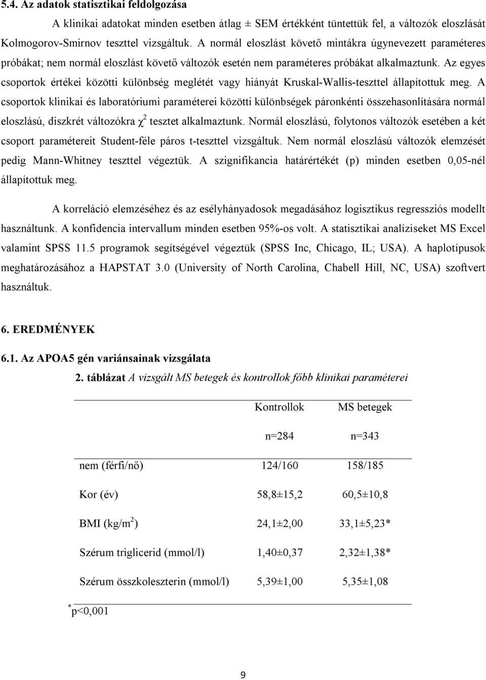 Az egyes csoportok értékei közötti különbség meglétét vagy hiányát Kruskal-Wallis-teszttel állapítottuk meg.