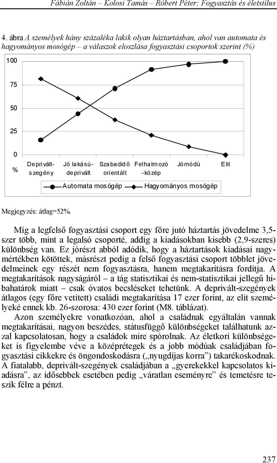 Míg a legfelső fogyasztási csoport egy főre jutó háztartás jövedelme 3,5- szer több, mint a legalsó csoporté, addig a kiadásokban kisebb (2,9-szeres) különbség van.