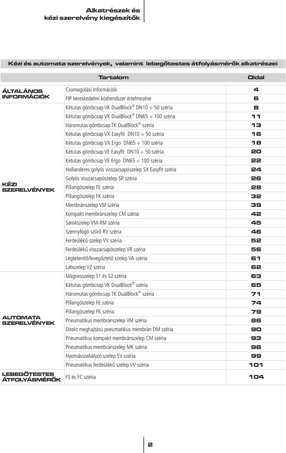 VX Easyfit DN10 50 széria Kétutas gömbcsap VX Ergo DN65 100 széria Kétutas gömbcsap VE Easyfit DN10 50 széria Kétutas gömbcsap VE Ergo DN65 100 széria Hollanderes golyós visszacsapószelep SX Easyfit