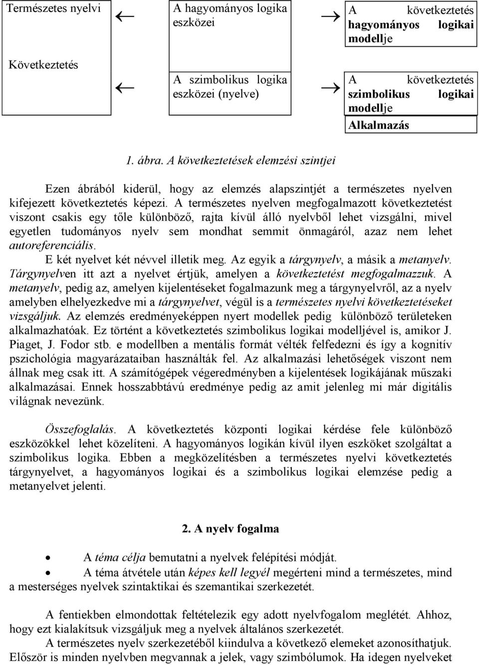 A természetes nyelven megfogalmazott következtetést viszont csakis egy tıle különbözı, rajta kívül álló nyelvbıl lehet vizsgálni, mivel egyetlen tudományos nyelv sem mondhat semmit önmagáról, azaz