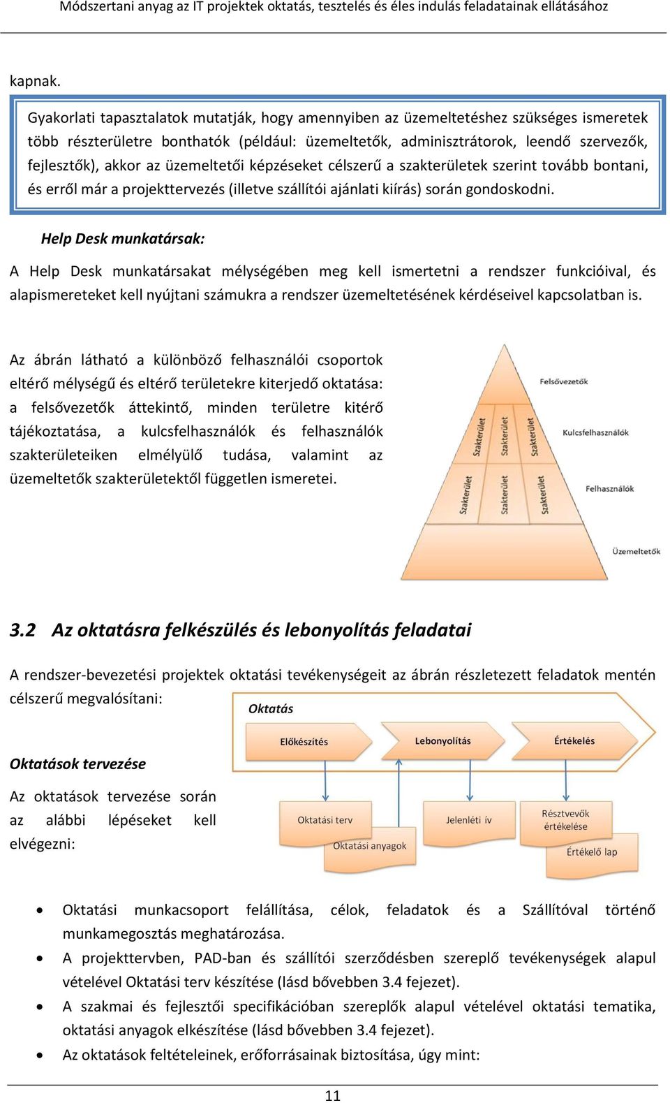 üzemeltetői képzéseket célszerű a szakterületek szerint tovább bontani, és erről már a projekttervezés (illetve szállítói ajánlati kiírás) során gondoskodni.