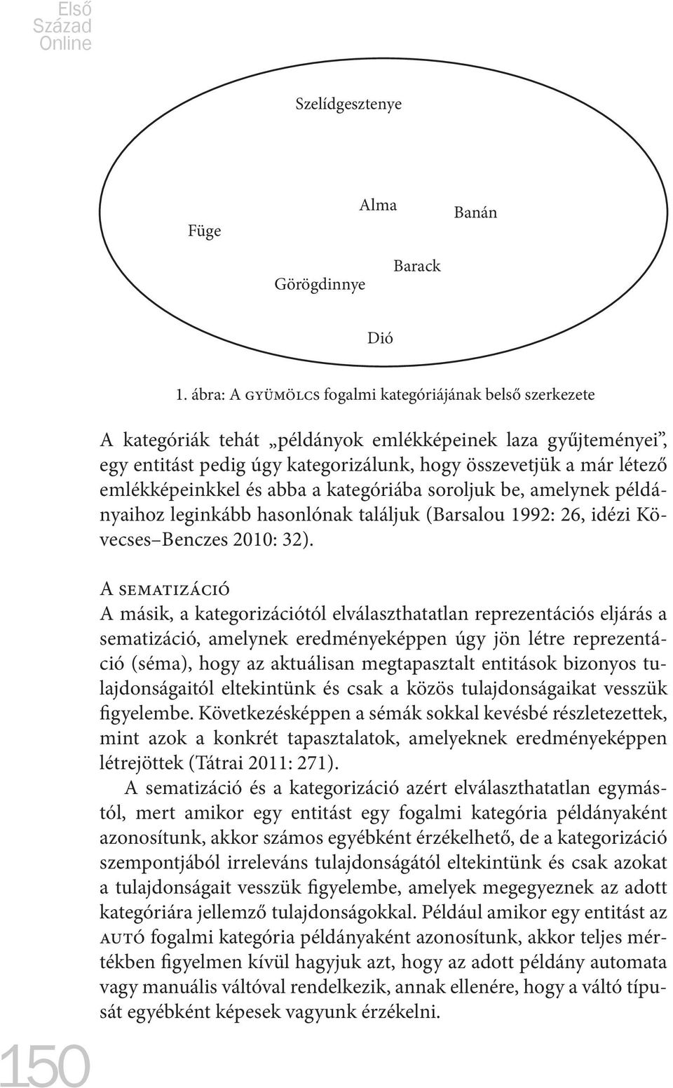 emlékképeinkkel és abba a kategóriába soroljuk be, amelynek példányaihoz leginkább hasonlónak találjuk (Barsalou 1992: 26, idézi Kövecses Benczes 2010: 32).