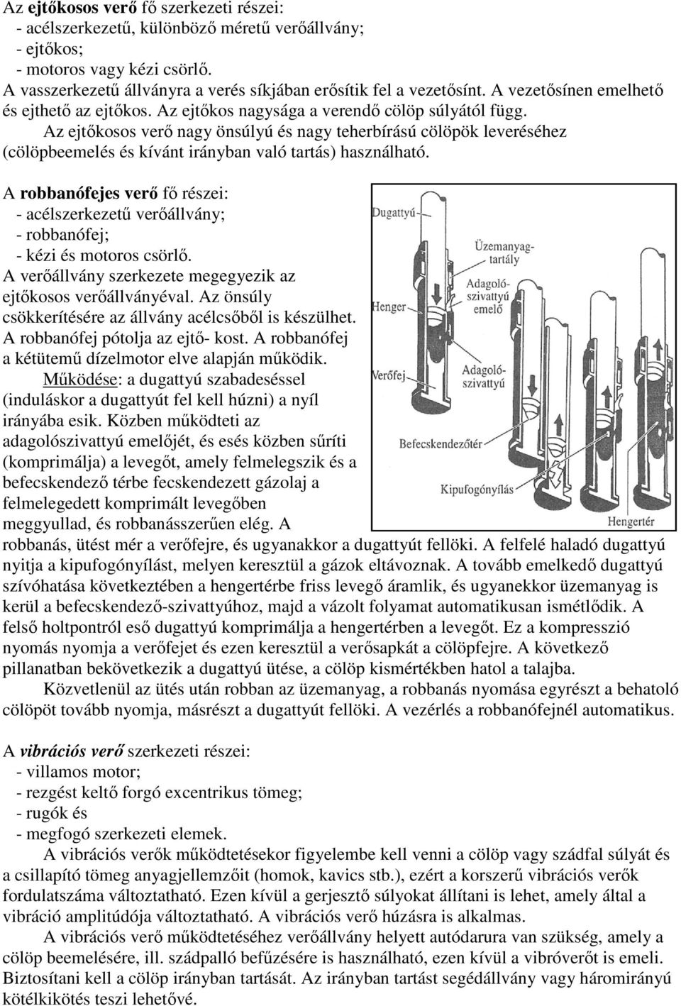 Az ejtőkosos verő nagy önsúlyú és nagy teherbírású cölöpök leveréséhez (cölöpbeemelés és kívánt irányban való tartás) használható.