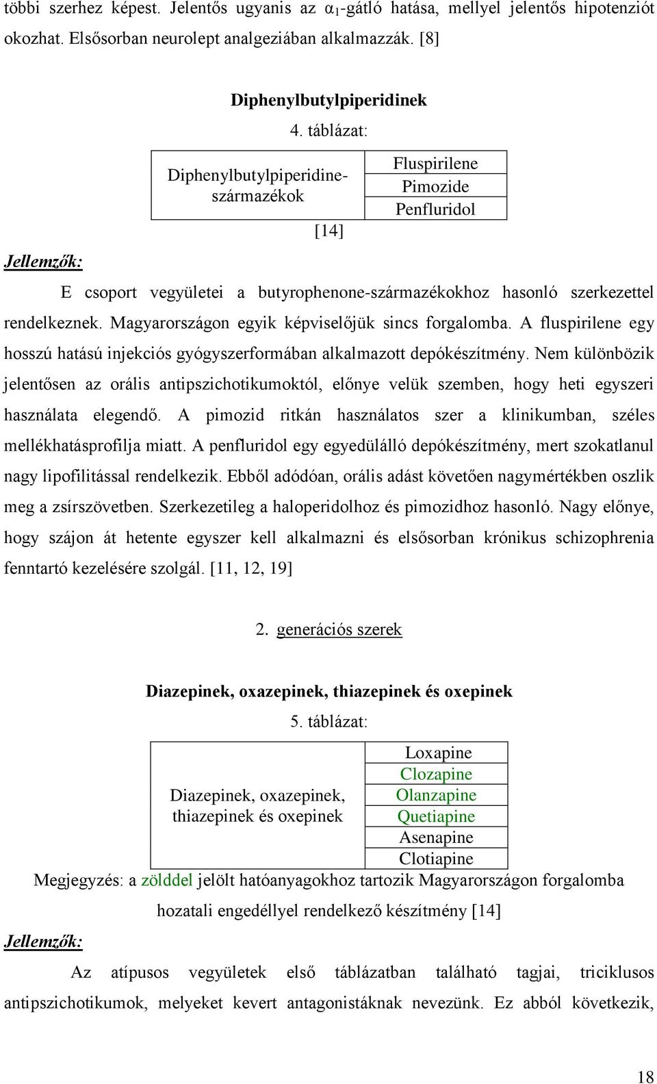 Magyarországon egyik képviselőjük sincs forgalomba. A fluspirilene egy hosszú hatású injekciós gyógyszerformában alkalmazott depókészítmény.