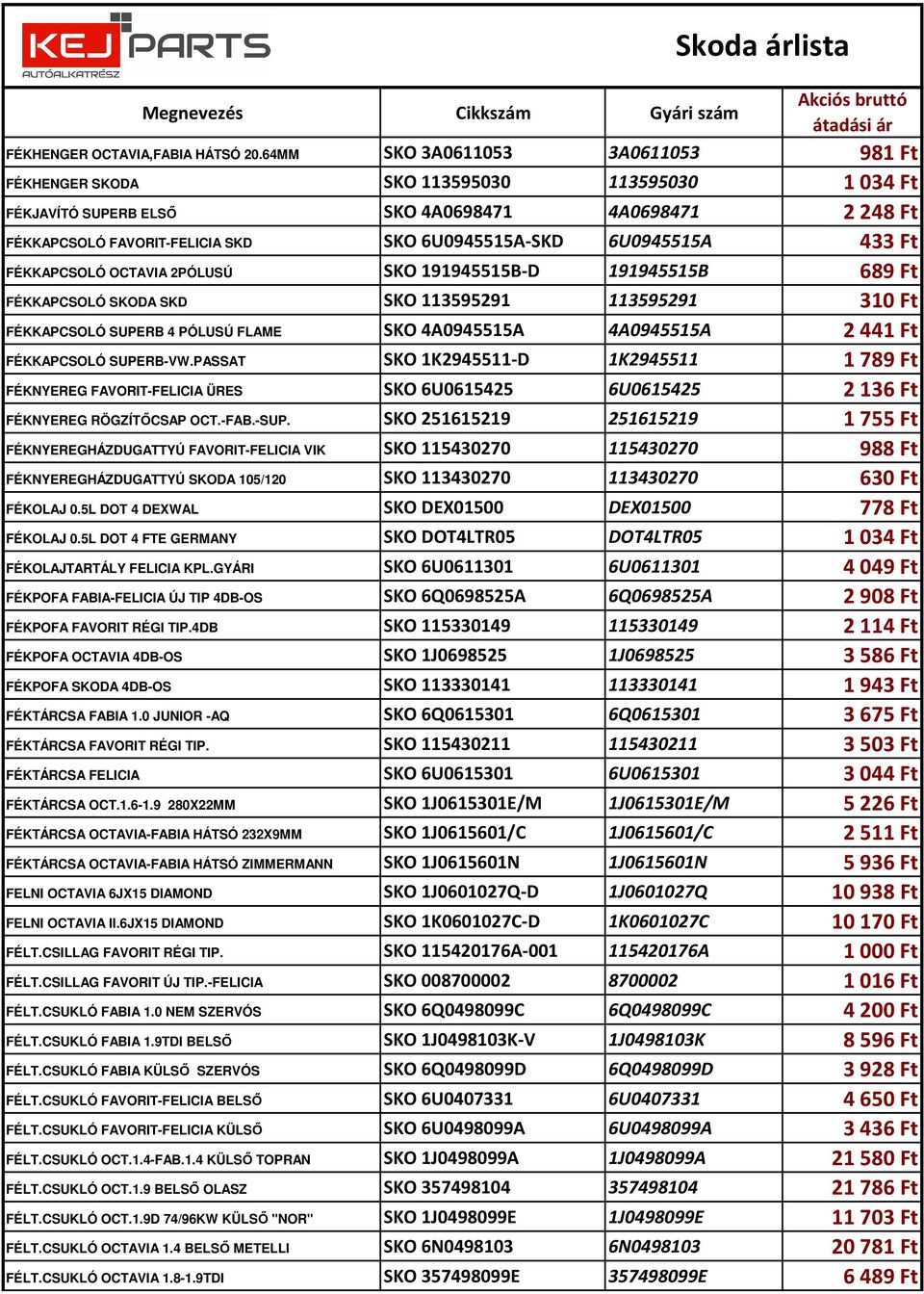 433 Ft FÉKKAPCSOLÓ OCTAVIA 2PÓLUSÚ SKO 191945515B-D 191945515B 689 Ft FÉKKAPCSOLÓ SKODA SKD SKO 113595291 113595291 310 Ft FÉKKAPCSOLÓ SUPERB 4 PÓLUSÚ FLAME SKO 4A0945515A 4A0945515A 2441 Ft