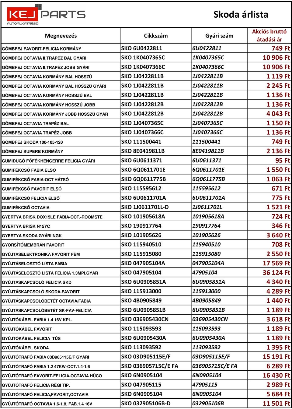 GÖMBFEJ OCTAVIA KORMÁNY HOSSZÚ BAL SKO 1J0422811B 1J0422811B 1136 Ft GÖMBFEJ OCTAVIA KORMÁNY HOSSZÚ JOBB SKO 1J0422812B 1J0422812B 1136 Ft GÖMBFEJ OCTAVIA KORMÁNY JOBB HOSSZÚ GYÁR SKO 1J0422812B