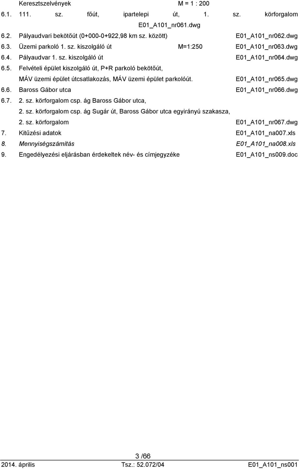 E01_A101_nr065.dwg 6.6. Baross Gábor utca E01_A101_nr066.dwg 6.7. 2. sz. körforgalom csp. ág Baross Gábor utca, 2. sz. körforgalom csp. ág Sugár út, Baross Gábor utca egyirányú szakasza, 2. sz. körforgalom E01_A101_nr067.