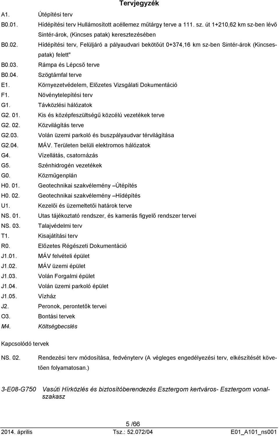 Környezetvédelem, Előzetes Vizsgálati Dokumentáció F1. Növénytelepítési terv G1. Távközlési hálózatok G2. 01. Kis és középfeszültségű közcélú vezetékek terve G2. 02. Közvilágítás terve G2.03.