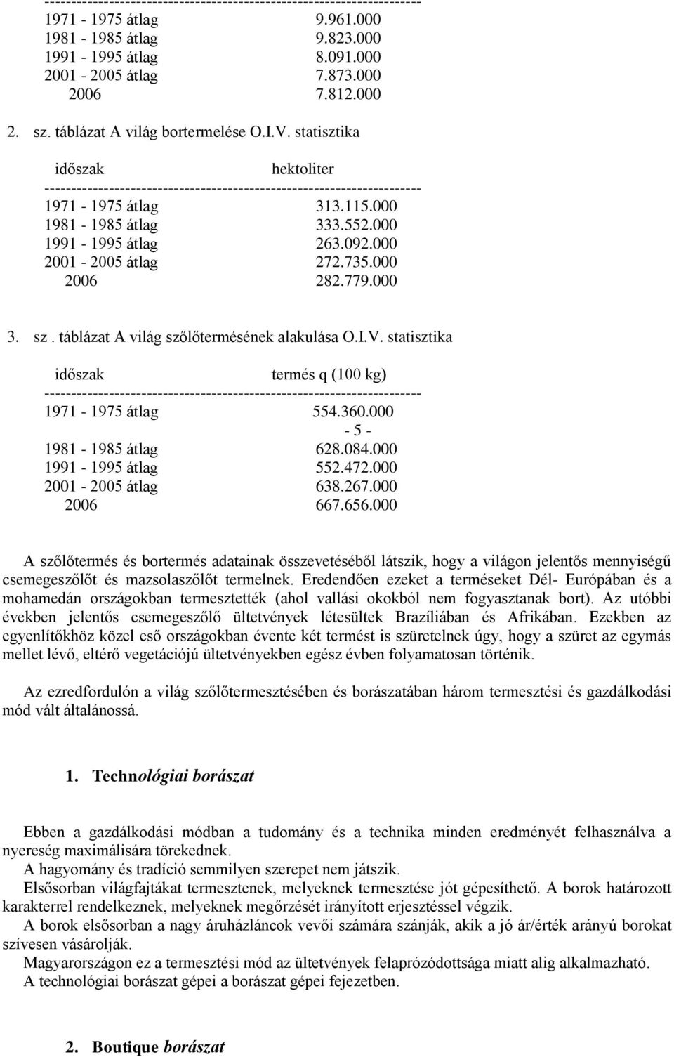 000 1991-1995 átlag 263.092.000 2001-2005 átlag 272.735.000 2006 282.779.000 3. sz. táblázat A világ szőlőtermésének alakulása O.I.V.