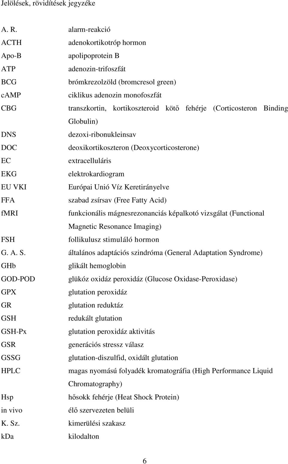 kötı fehérje (Corticosteron Binding Globulin) DNS dezoxi-ribonukleinsav DOC deoxikortikoszteron (Deoxycorticosterone) EC extracelluláris EKG elektrokardiogram EU VKI Európai Unió Víz Keretirányelve