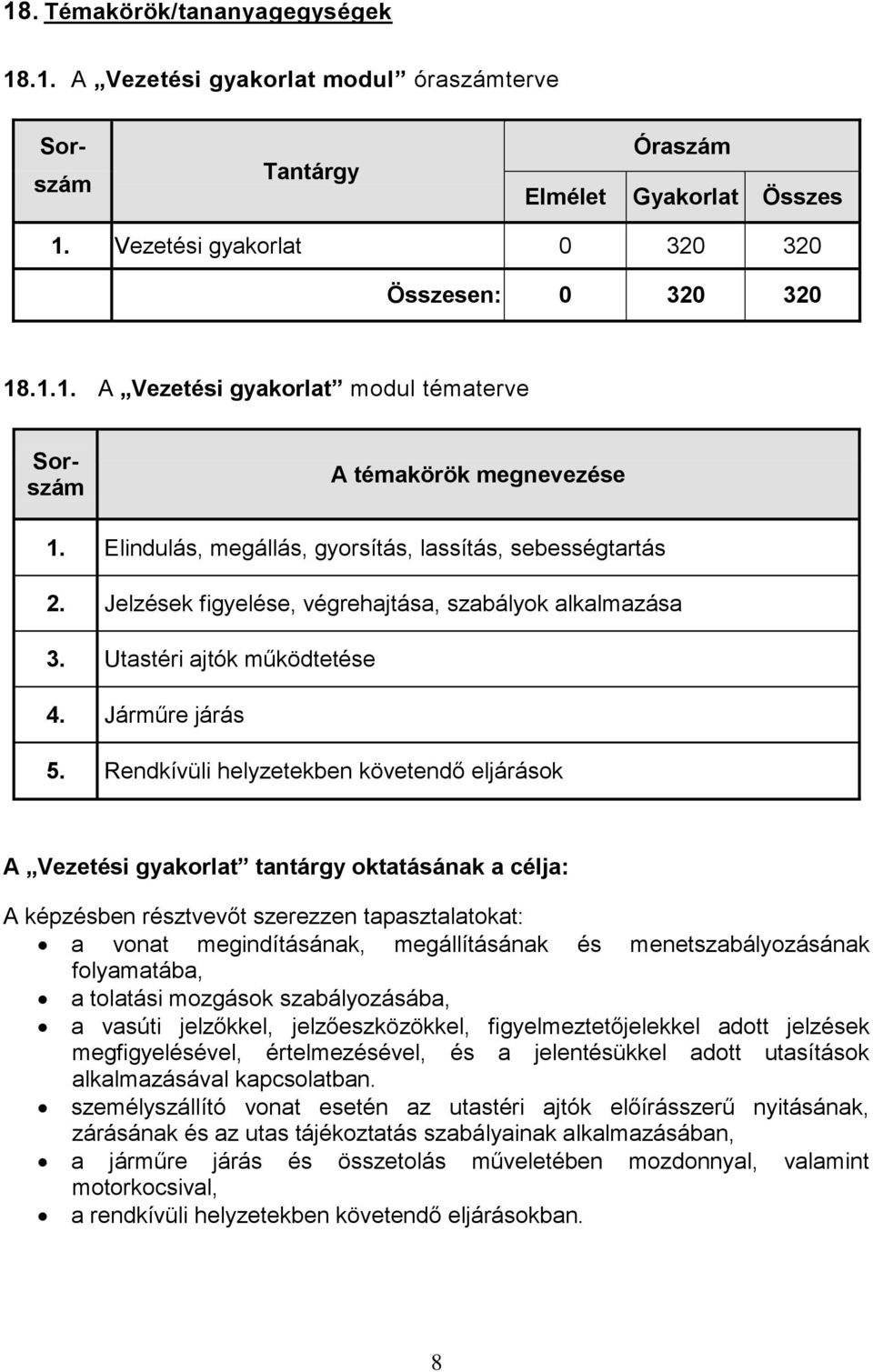 Rendkívüli helyzetekben követendő eljárások A Vezetési gyakorlat tantárgy oktatásának a célja: A képzésben résztvevőt szerezzen tapasztalatokat: a vonat megindításának, megállításának és