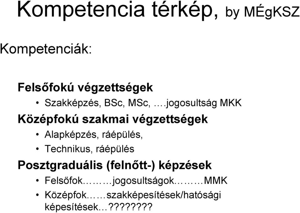 jogosultság MKK Középfokú szakmai végzettségek Alapképzés, ráépülés,