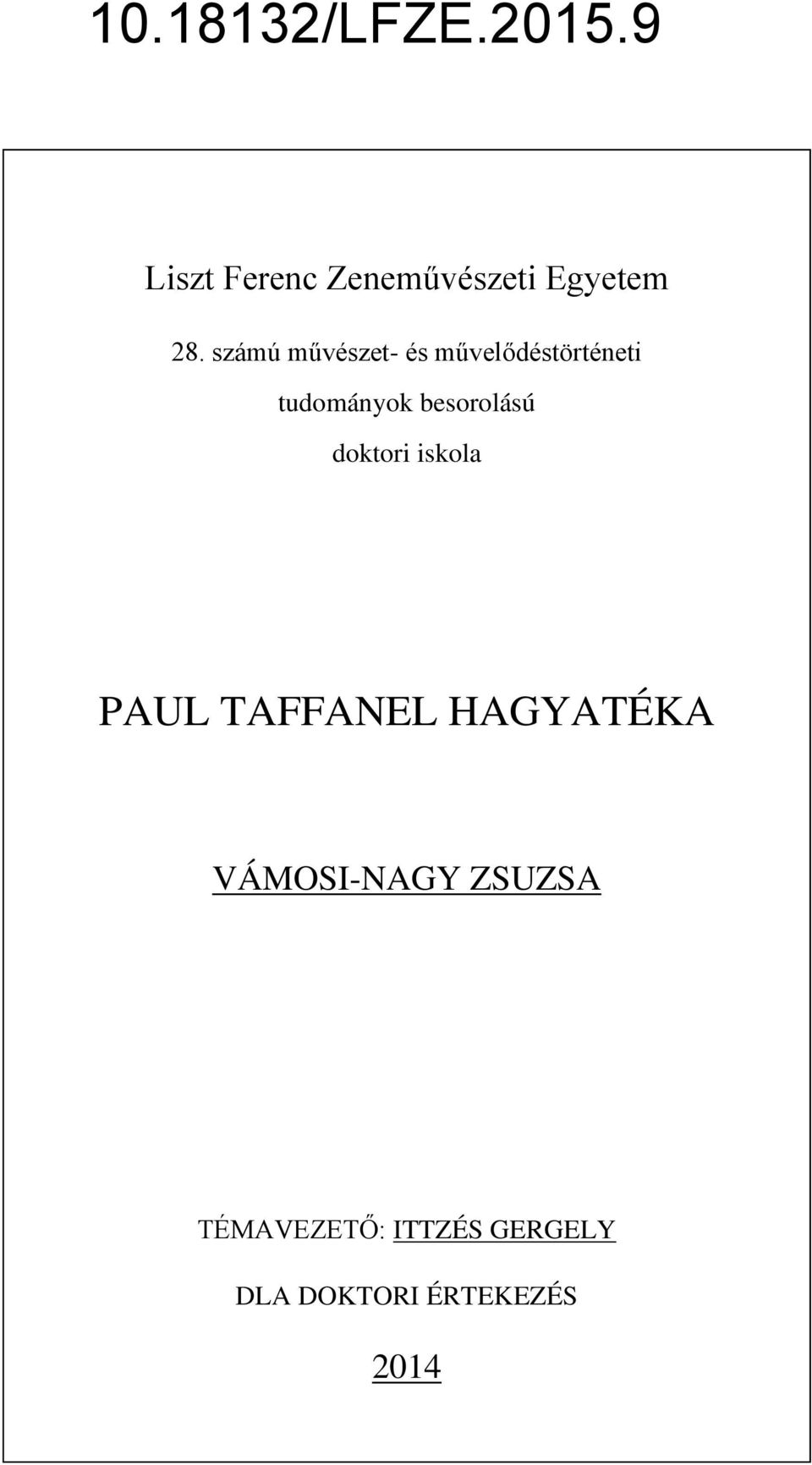 besorolású doktori iskola PAUL TAFFANEL HAGYATÉKA