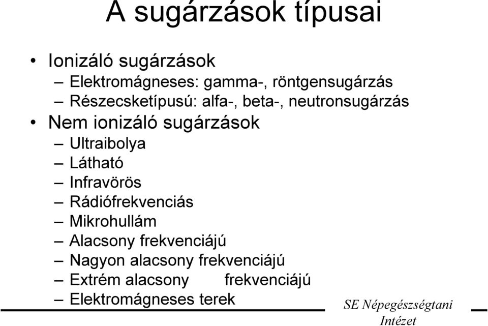 sugárzások Ultraibolya Látható Infravörös Rádiófrekvenciás Mikrohullám