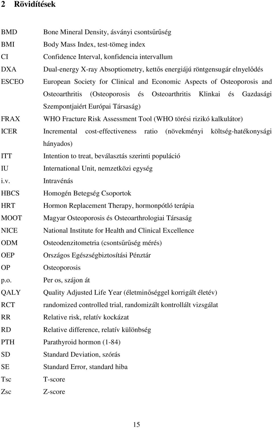 Európai Társaság) FRAX WHO Fracture Risk Assessment Tool (WHO törési rizikó kalkulátor) ICER Incremental cost-effectiveness ratio (növekményi költség-hatékonysági hányados) ITT Intention to treat,