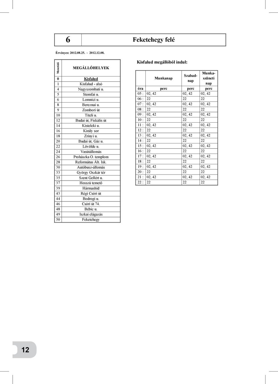 37 Hosszú temető 39 Hármashíd 43 Régi Csóri út 44 Bodrogi u. 46 Csóri út 74. 48 Bébic u.