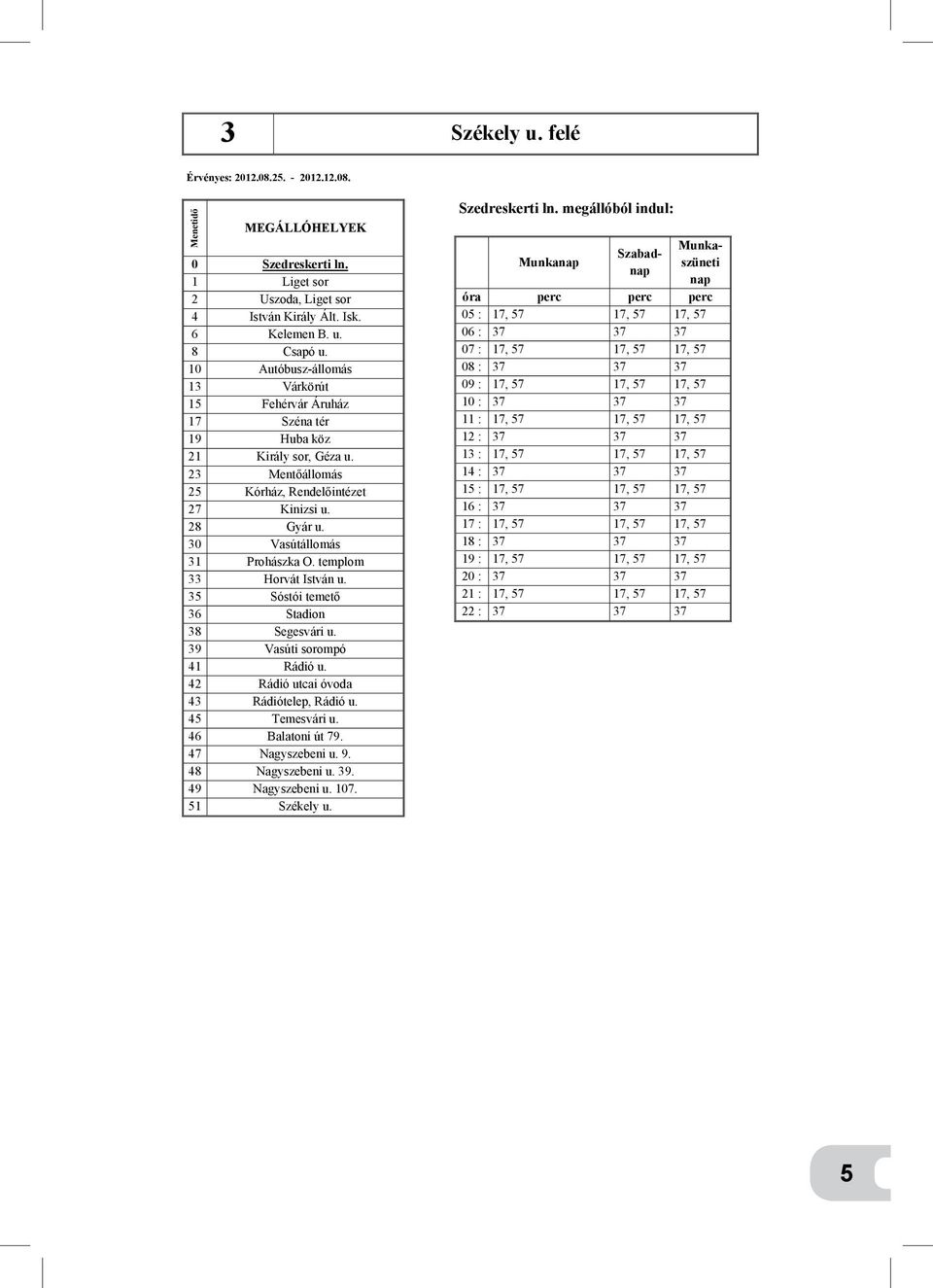 templom 33 Horvát István u. 35 Sóstói temető 36 Stadion 38 Segesvári u. 39 Vasúti sorompó 41 Rádió u. 42 Rádió utcai óvoda 43 Rádiótelep, Rádió u. 45 Temesvári u. 46 Balatoni út 79. 47 Nagyszebeni u.