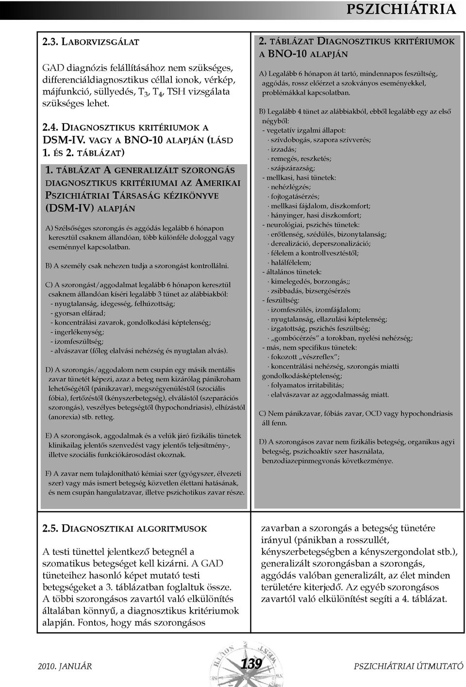 TÁBLÁZAT A GENERALIZÁLT SZORONGÁS DIAGNOSZTIKUS KRITÉRIUMAI AZ AMERIKAI PSZICHIÁTRIAI TÁRSASÁG KÉZIKÖNYVE (DSM-IV) ALAPJÁN A) Szélsõséges szorongás és aggódás legalább 6 hónapon keresztül csaknem