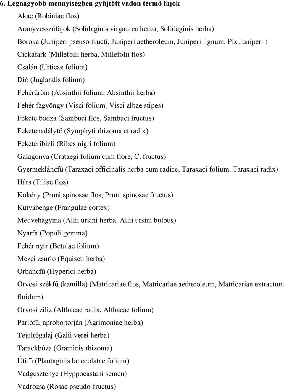 folium, Visci albae stipes) Fekete bodza (Sambuci flos, Sambuci fructus) Feketenadálytő (Symphyti rhizoma et radix) Feketeribizli (Ribes nigri folium) Galagonya (Crataegi folium cum flore, C.