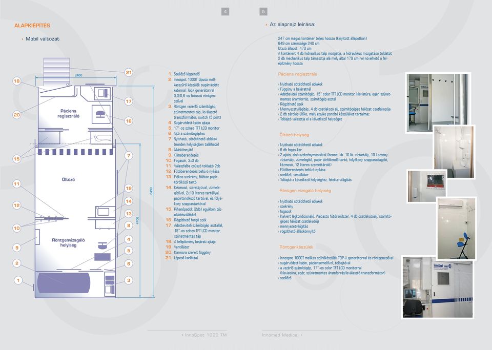 helyiség 2400 21 1. Szellőző légterelő 2. Innospot 1000T típusú mellkasszűrő készülék sugárvédett kabinnal, TopX generátorral 0,3/0,6-os fókuszú röntgencsővel 17 3.