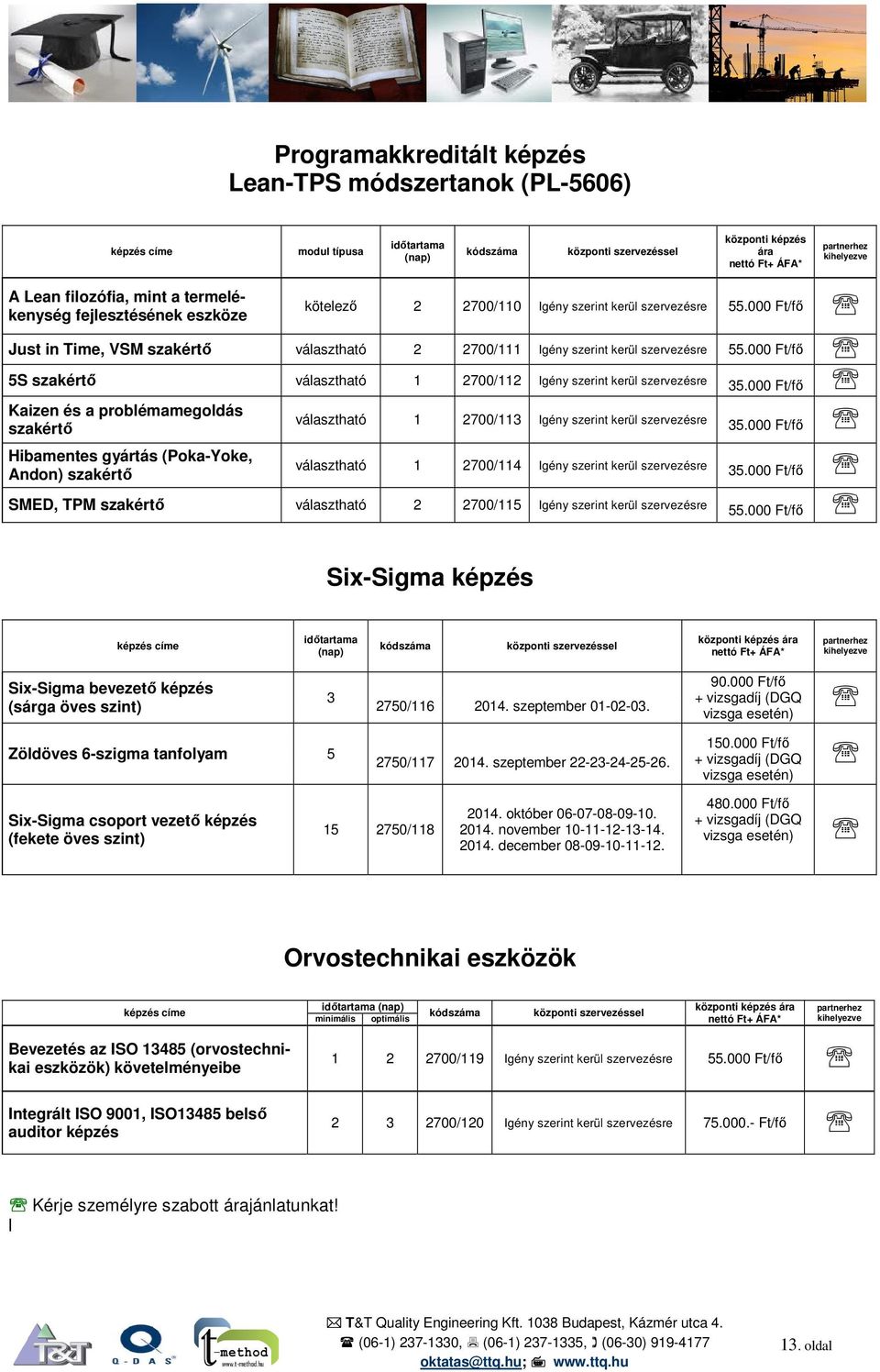 000 Ft/fő Kaizen és a problémamegoldás szakértő választható 1 2700/113 Igény szerint kerül szervezésre 35.