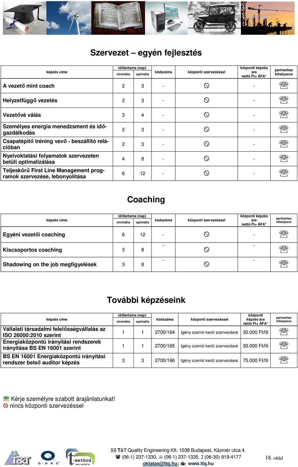 coaching 6 12 - - Kiscsoportos coaching 3 8 Shadowing on the job megfigyelések 3 8 - - - - További képzéseink Vállalati társadalmi felelősségvállalás az ISO 26000:2010 szerint Energiaközpontú