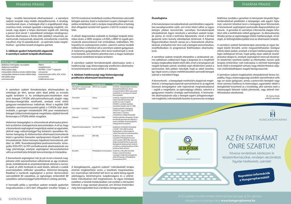 Jelenleg a piacon lévő szerek 1 százalékánál szükséges társdiagnosztikumok alkalmazása a felírás előtt (például cetuximab, panatimumab, trastuzumab, dasatinib, vemufarenib, crizotinib, ivacaftor),