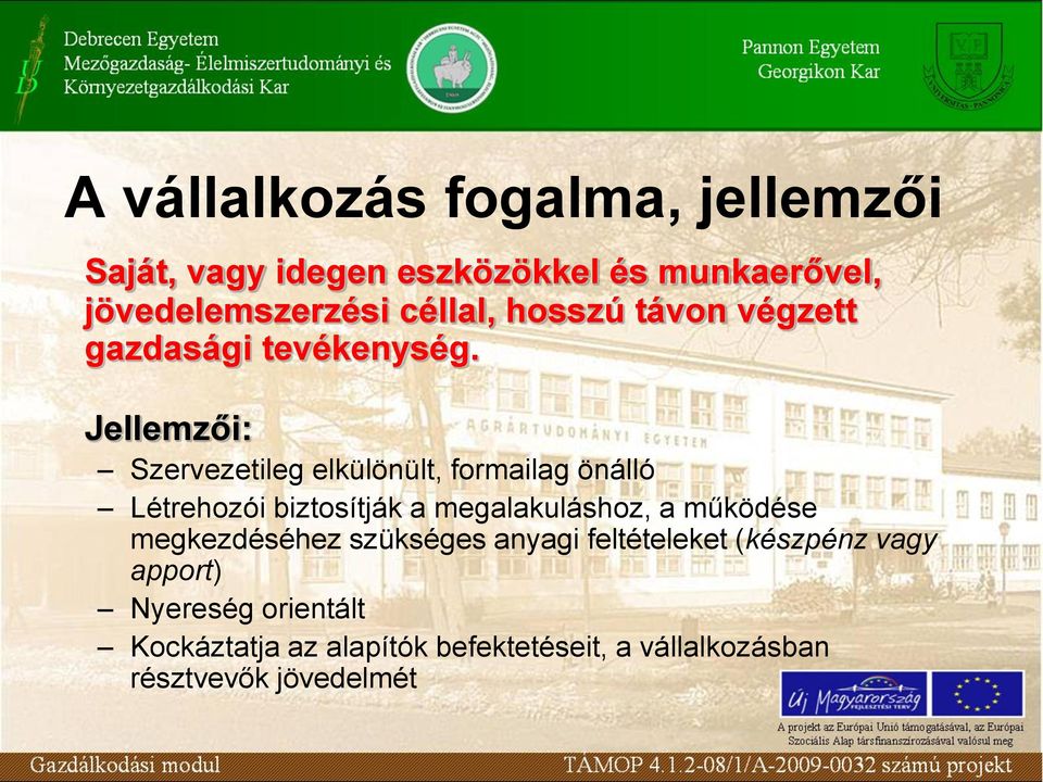 Jellemzői: Szervezetileg elkülönült, formailag önálló Létrehozói biztosítják a megalakuláshoz, a