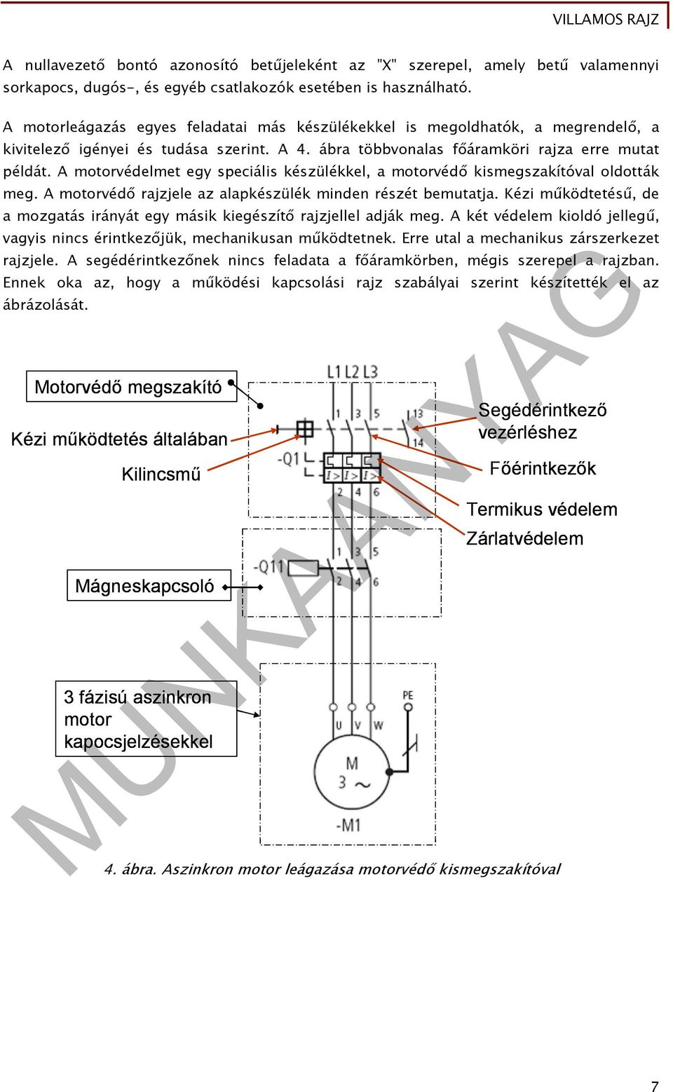 A motorvédelmet egy speciális készülékkel, a motorvédő kismegszakítóval oldották meg. A motorvédő rajzjele az alapkészülék minden részét bemutatja.