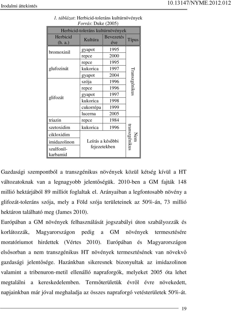 szetoxidim kukorica 1996 cikloxidim imidazolinon szulfonilkarbamid Leírás a késıbbi fejezetekben Típus Transzgénikus Nem transzgénikus Gazdasági szempontból a transzgénikus növények közül kétség