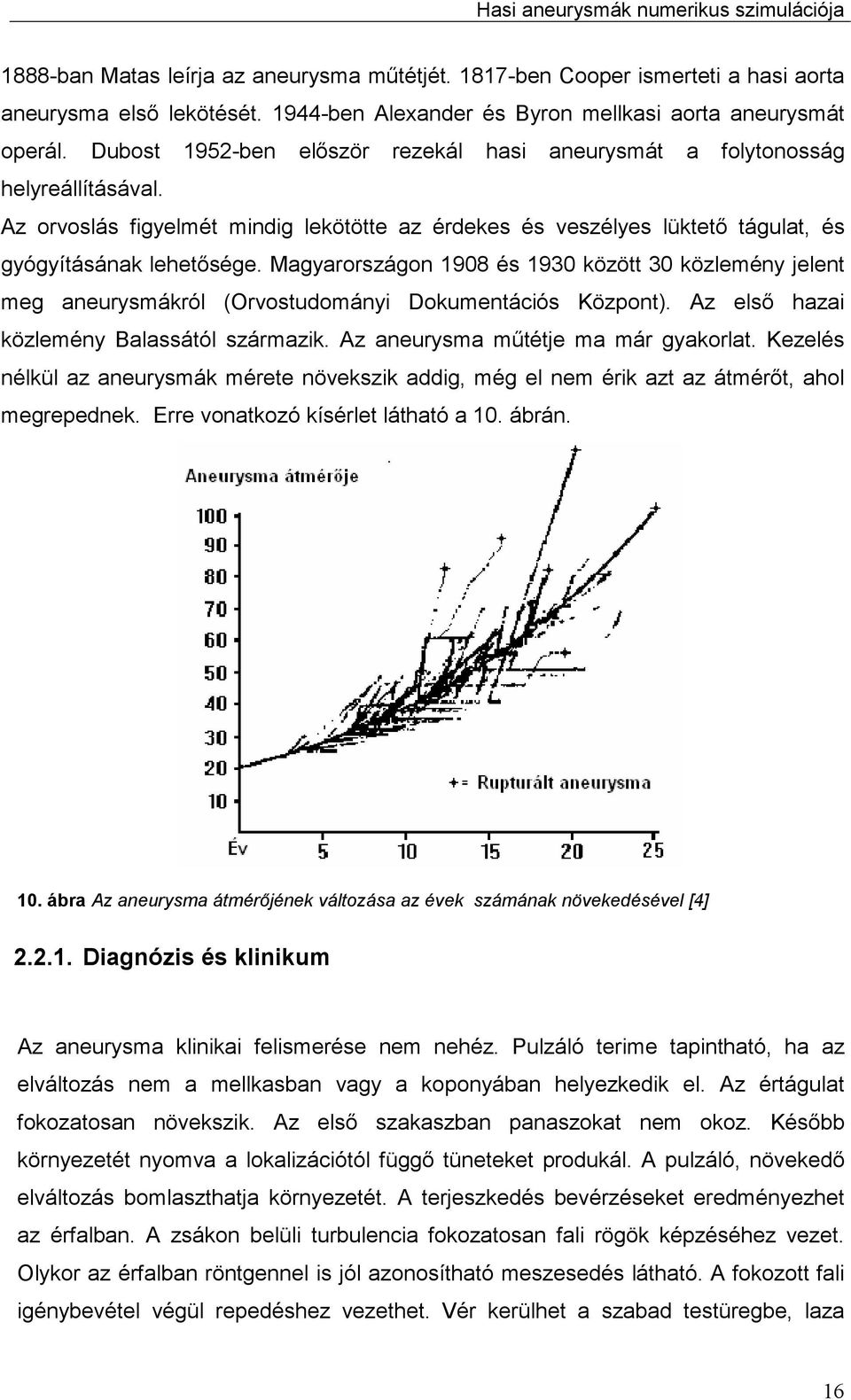 Magyarországon 1908 és 1930 között 30 közlemény jelent meg aneurysmákról (Orvostudományi Dokumentációs Központ). Az első hazai közlemény Balassától származik. Az aneurysma műtétje ma már gyakorlat.