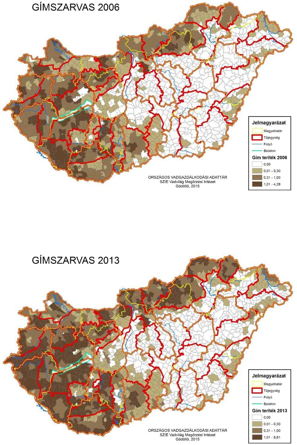 28 GíMSZARVAS 2013 Jelmagyarázat Megyehatár C::J Tájegység ORSZÁGOS VADGAZDÁLKODÁSI ADATTÁR SZlE