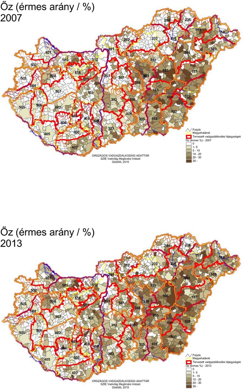 c::::i10-20 _20-30 _30- Őz (érmes arány / %) 2013 ORSZÁGOS VADGAZDÁLKODÁSI ADATTÁR SZlE Vadvilág