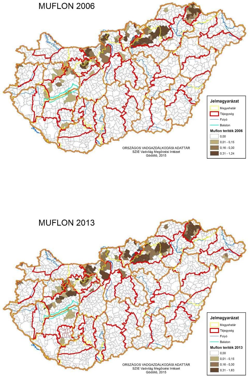 1,24 MUFLON 2013 Jelmagyarázat Megyehatár D Tájegység ORSZÁGOS VADGAZDÁLKODÁSI ADATTÁR SZlE