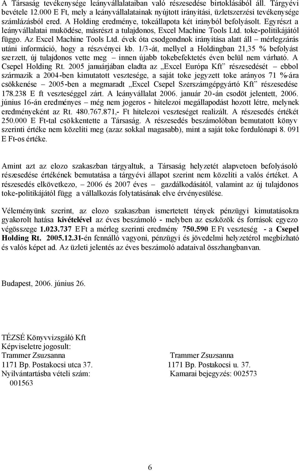 Egyrészt a leányvállalatai muködése, másrészt a tulajdonos, Excel Machine Tools Ltd. toke-politikájától függo. Az Excel Machine Tools Ltd.