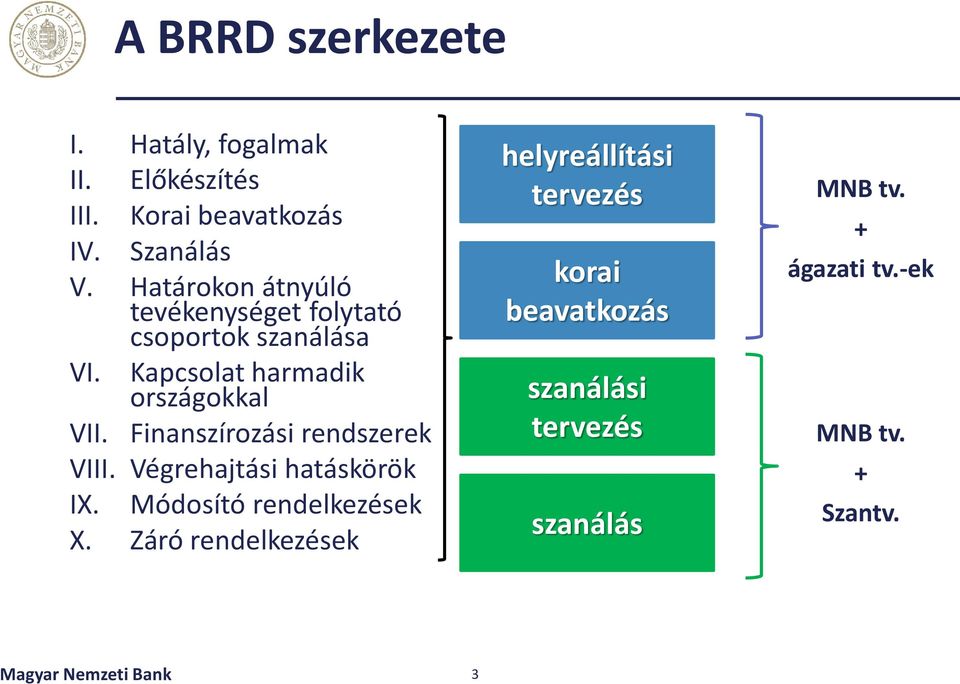 Finanszírozási rendszerek VIII. Végrehajtási hatáskörök IX. Módosító rendelkezések X.