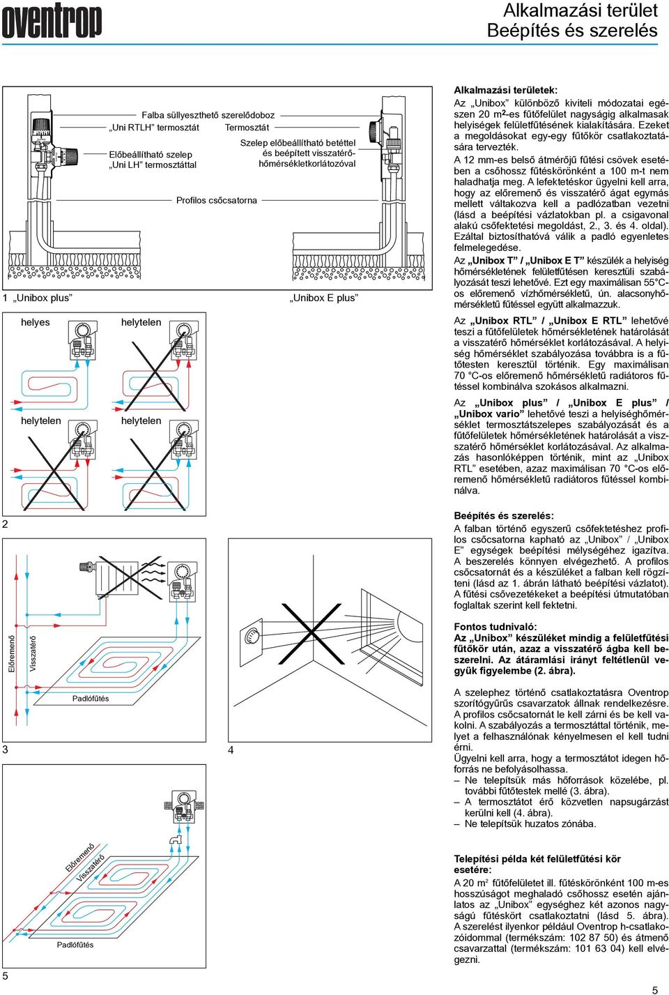 Unibox különbözõ kiviteli módozatai egészen 0 m -es fûtõfelület nagyságig alkalmasak helyiségek felületfûtésének kialakítására. Ezeket a megoldásokat egy-egy fûtõkör csatlakoztatására tervezték.