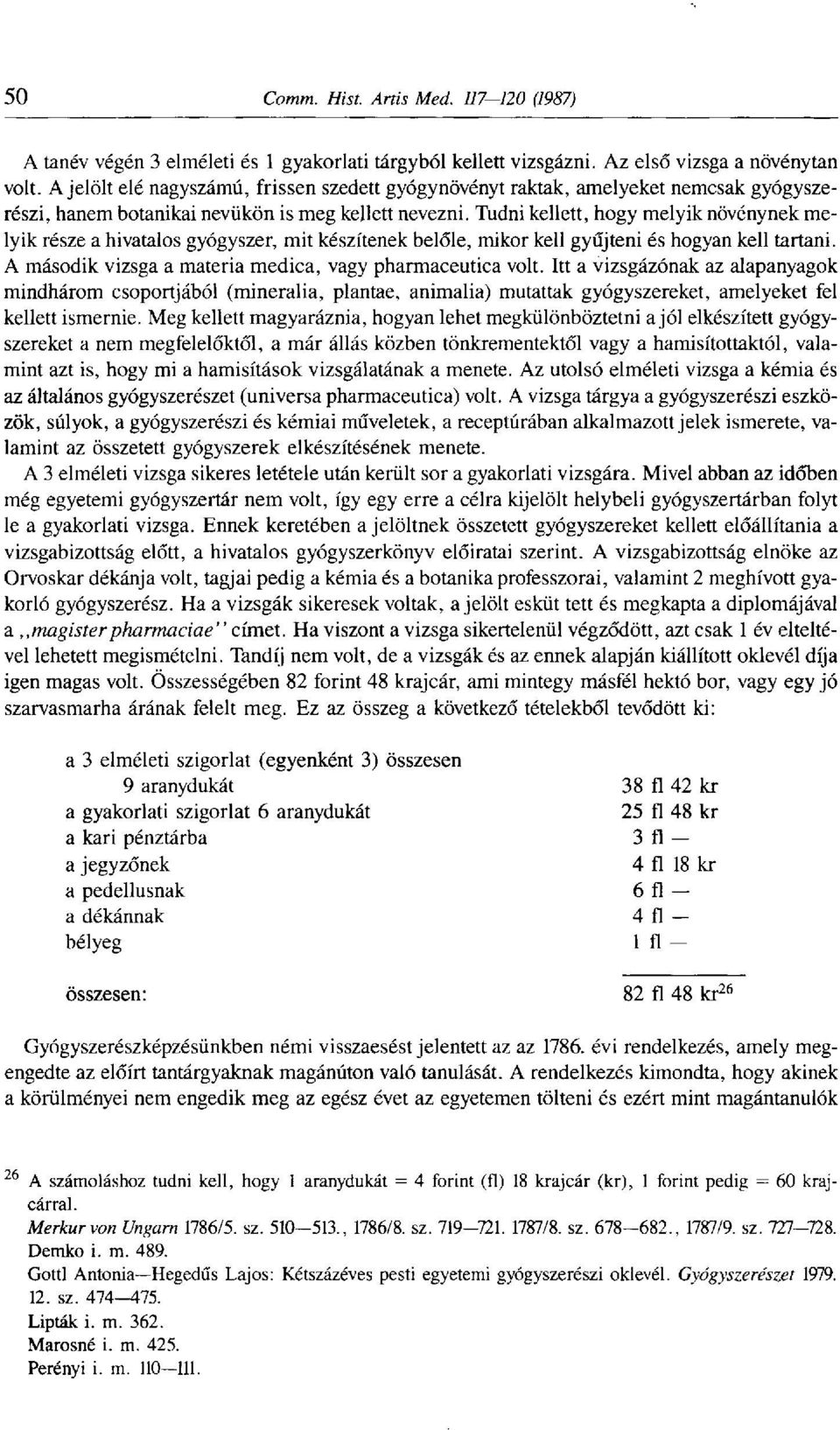 Tudni kellett, hogy melyik növénynek melyik része a hivatalos gyógyszer, mit készítenek belőle, mikor kell gyűjteni és hogyan kell tartani. A második vizsga a materia medica, vagy pharmaceutica volt.