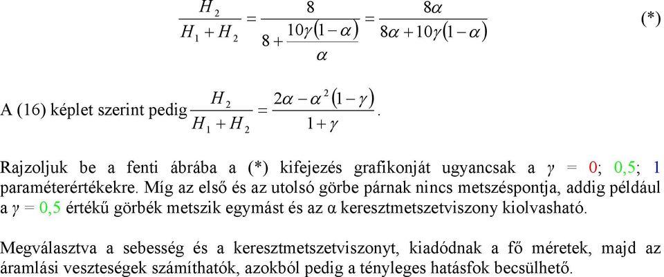 Mí az első és az utolsó örbe árnak nins metszésontja addi éldául a γ = 05 értékű örbék metszik eymást és az